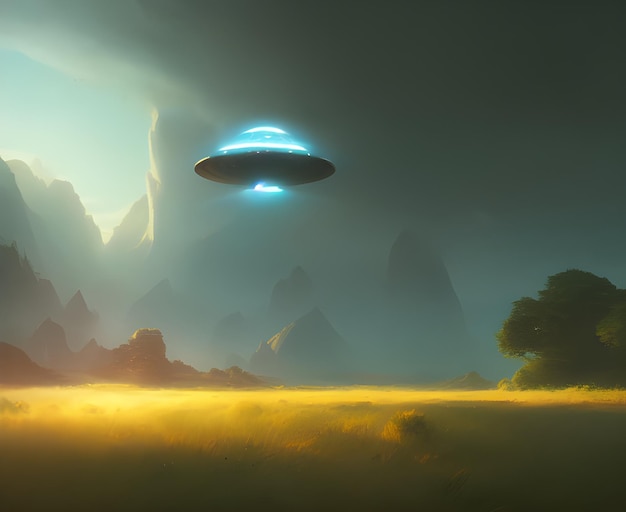 UFO landing, ufo in to the ground, dark atmosphere