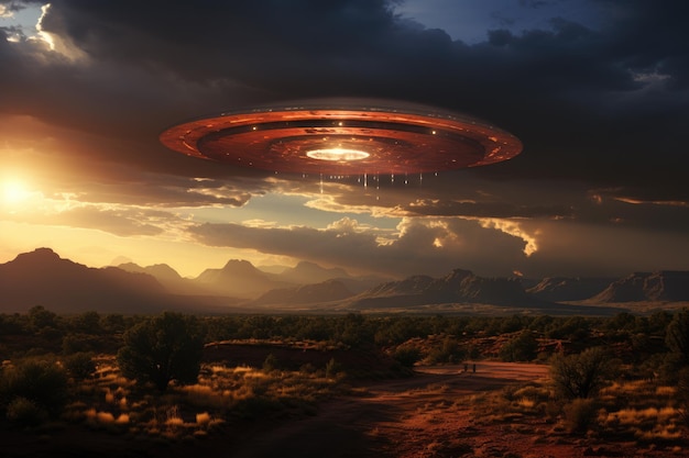 ufo-landschap en wolken door de mell-arizona ai gegenereerd