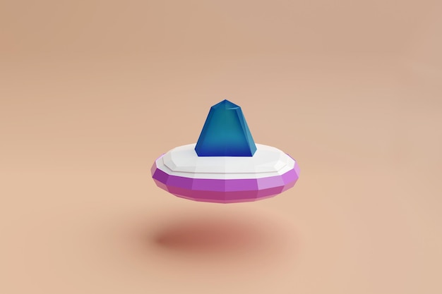 UFO in low poly 3d rendering design.