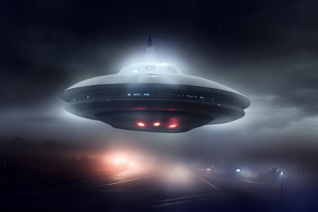 Ufo-nachtschip Vliegende wetenschapsplaneet Genereer Ai