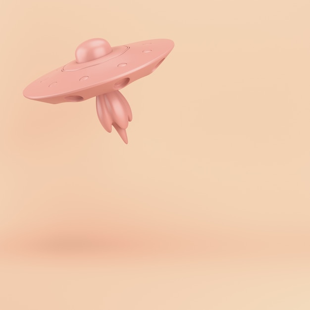 Ufo su pastello rosa con copia spazio. rendering 3d