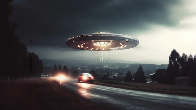 도로 위의 ufo 생성 AI 예술