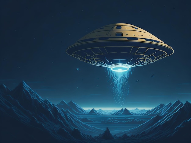 UFO in the sky Flying saucer 3D illustration