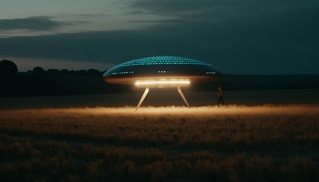 하늘에 있는 UFO, 도시 위를 날아다니는 UFO, 밤에 생성되는 AI