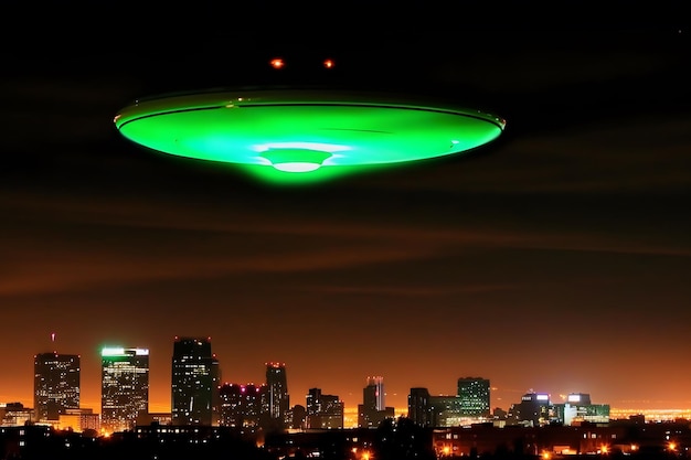 都市上空のUFO宇宙船 AIが生成したニューラルネットワーク