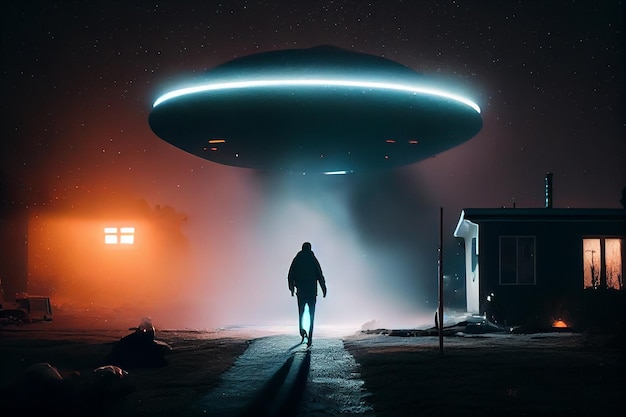 UFO or UAP abducts a human at nightgenerative ai