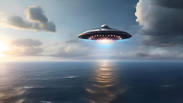 UFO vliegt over de zee UFO over de Stille Oceaan
