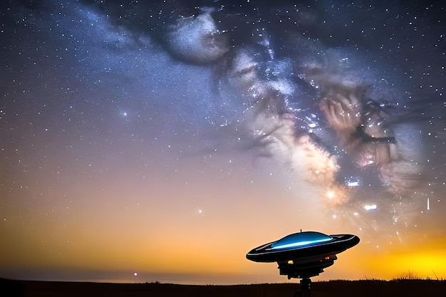 A ufo with the milky way in the background
