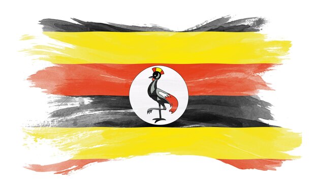ウガンダの旗のブラシストローク、白い背景の上の国旗