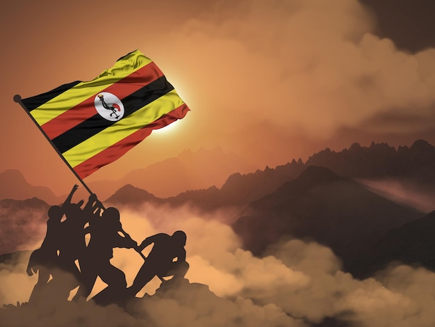 国民の日のお祝いのためのサテン生地 3 d イラストのウガンダ国旗シンボル