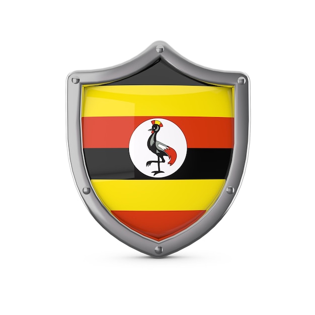 Uganda security concept metal shield shape with national flag