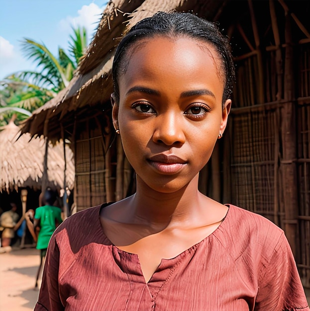 Photo uganda woman in african village in casual clothes