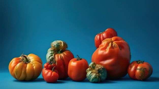 Ugly vegetables concept Tomatoes of various unusual shapes Generative Ai