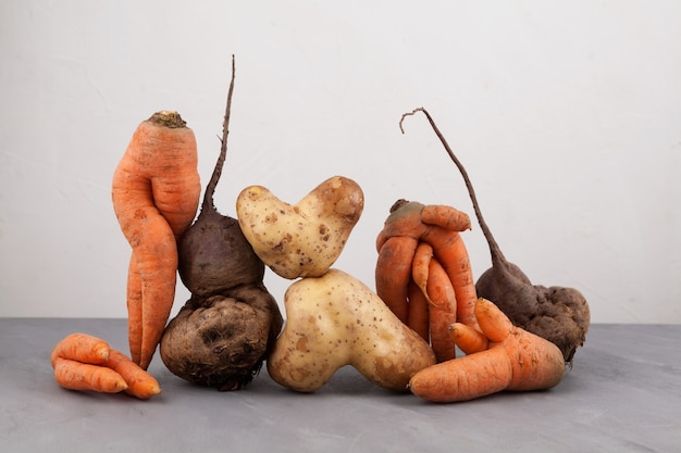 Ugly vegetables. Food organic waste reduction.