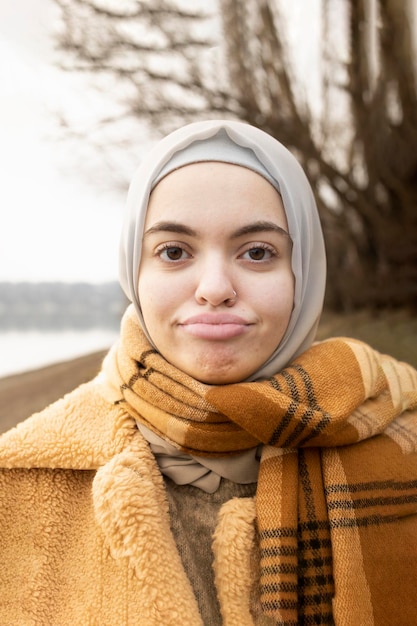 Ugly woman making faces by moving her lips