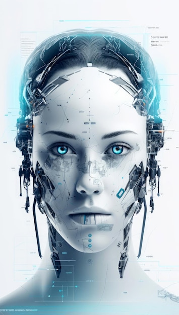 UI interface for woman face a sci fi cyborg woman with mechanical parts