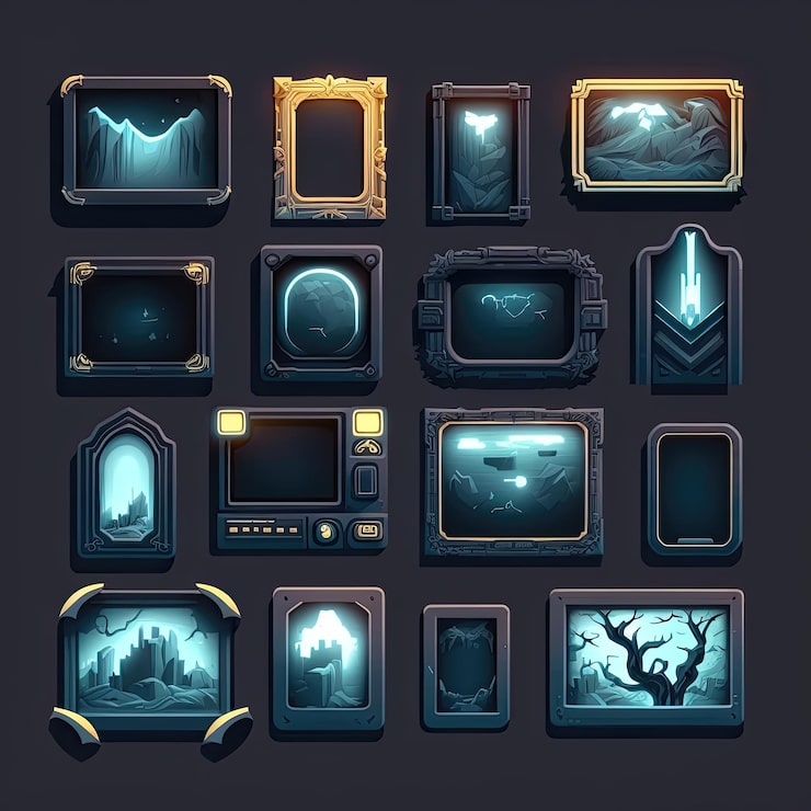 Photo ui 직사각형 프레임 게임 ai 생성 디자인 인터페이스 배경 gui 버튼 요소 ui 직사각형 프레임 게임 그림