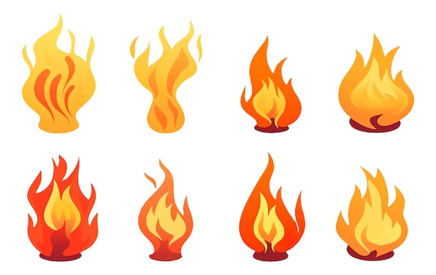 Ui set vector illustration of a flash of fire from a campfire isolated on white background