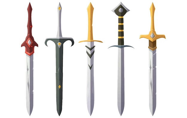 Ui set vector illustration of a set of sword combat items of a knight isolated on white background