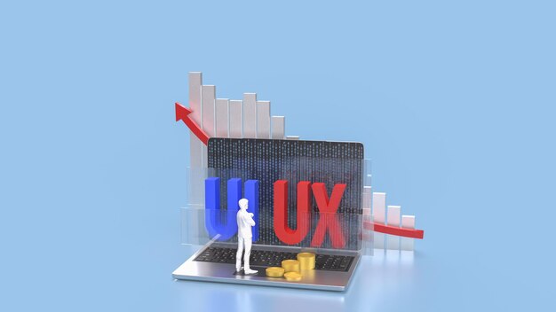 The UI and UX on notebook for website or application concept 3d rendering