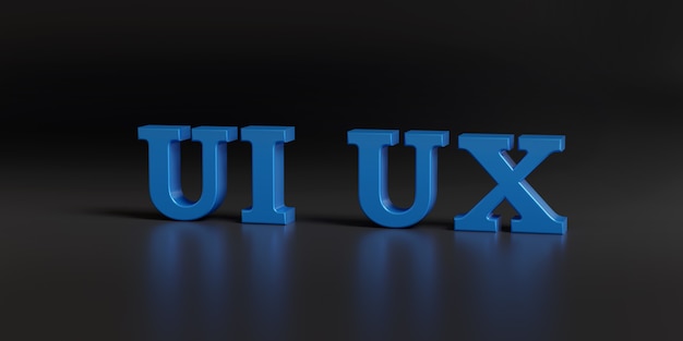 UI UX text in three dimensions on dark background.