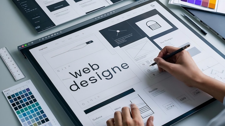Photo ui website creative designer workspace with template framework