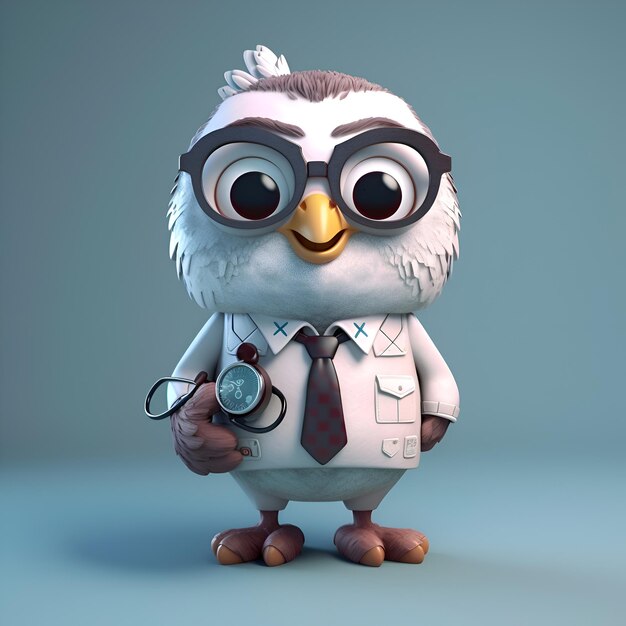 Foto uil-arts met stethoscoop en stethoscope 3d-illustratie