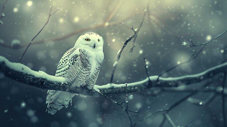Foto uil in de sneeuw.