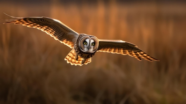 Uil vliegt voor zonsondergang