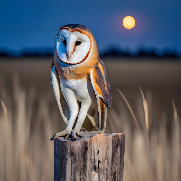 Uil zit in het maanlicht.