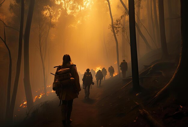 Uilam vrouw helpt rook evacueren teams tijdens nsw gevreesde bosbrand in de stijl van verlichten