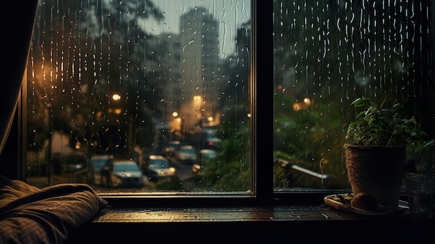 Uit het raam kijken op een regenachtige dag