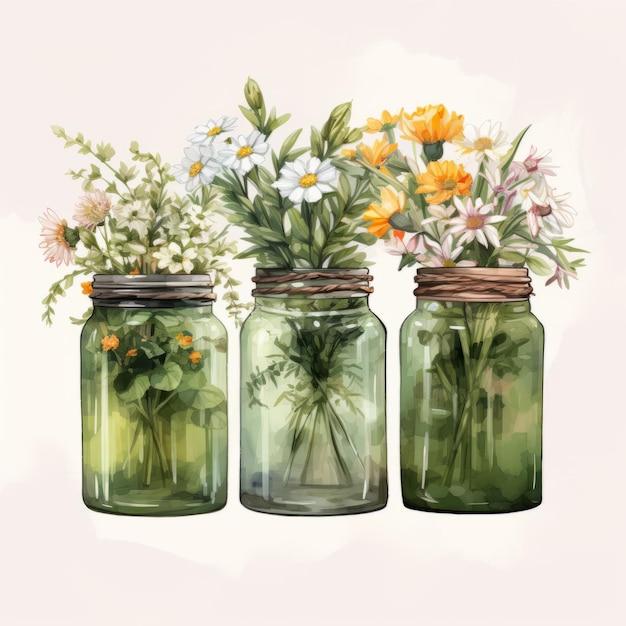 Foto uitbarstingen van kleur een levendige tentoonstelling van wilde bloemen in mason jars