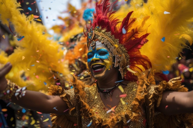 Uitbundige feestvierders vieren carnaval in betoverende kleur- en bewegingsgeneratieve IA