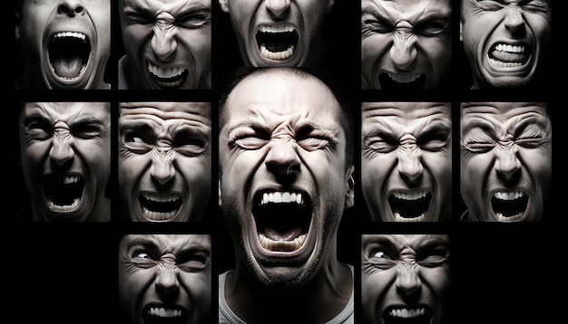 Foto uitdrukkende gezichten portretten van intense emoties in actie
