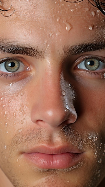 uitgebreide poriën op een volwassen mannelijk gezicht met vette huid close-up macro zeer gedetailleerd cosmetisch medisch beeld enorme brede poriën met comedonen