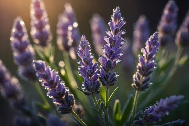 Uitgedroogde lavendelbloemen in het ochtendlicht