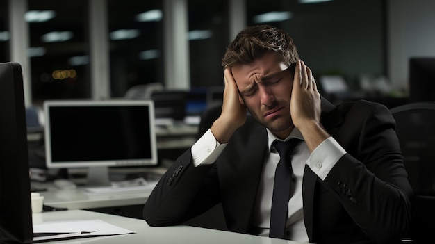 Foto uitgeputte werknemer worstelt met vermoeidheid tijdens de nachtploeg op de werkplaats