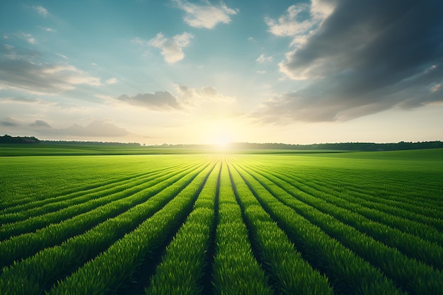 uitgestrekt groen grasveld in de middagzon Generatieve AI