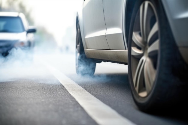 Uitlaatpijp van een auto die dichte smog produceert