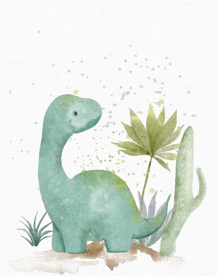 Foto uitnodiging voor kinderfeestje met aquarel schattige dinosaurussen in de jungle