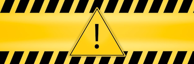 Foto uitroepteken in driehoekskader aandacht let op gevarenbord en waarschuwingslijn gevarenwaarschuwingen om de aandacht te trekken