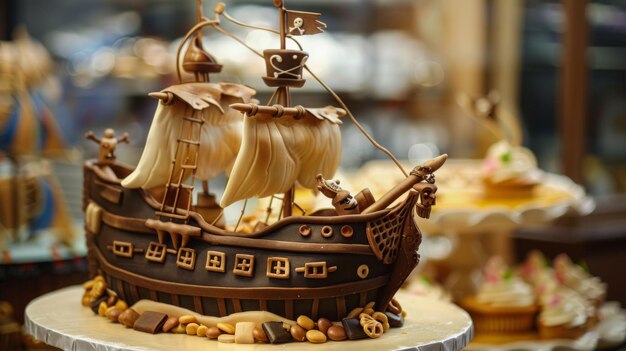 Foto uitstekend chocolade schip meesterwerk te zien