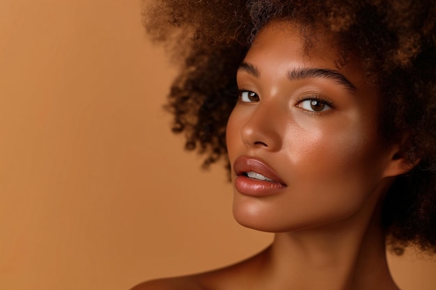 Uitstekend mooi portret van een jonge Afro-Amerikaanse vrouw met natuurlijk krullend haar
