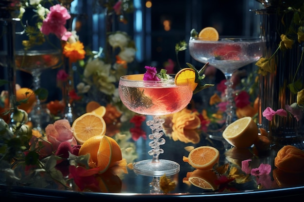 Uitstekende cocktails met bloemen worden geserveerd in crysta 00305 02