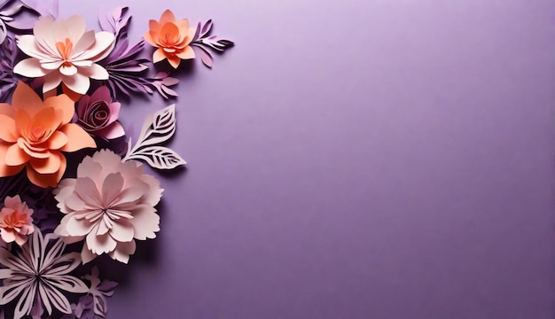 Uitstekende handgemaakte papieren bloemen op een paarse achtergrond tonen kunstzinnige vakmanschap