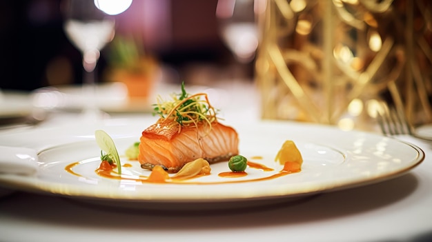 Uitstekende hoofdgerecht maaltijd in een luxe restaurant bruiloft eten catering en Engelse keuken