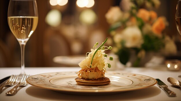 Uitstekende hoofdgerecht maaltijd in een luxe restaurant bruiloft eten catering en Engelse keuken