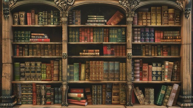 Foto uitstekende oude boeken sieren de bibliotheek, zorgvuldig gerangschikt met klassiekers en zeldzame juwelen