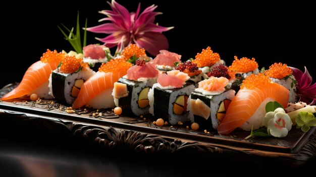 Uitstekende sushi schotel arrangement een mengeling van traditie en innovatie